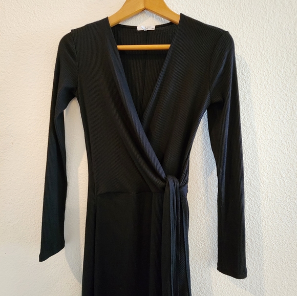 rag & bone Long Sleeve Black Ribbed Front Tie Women's Dress Size XS - Picture 3 of 4